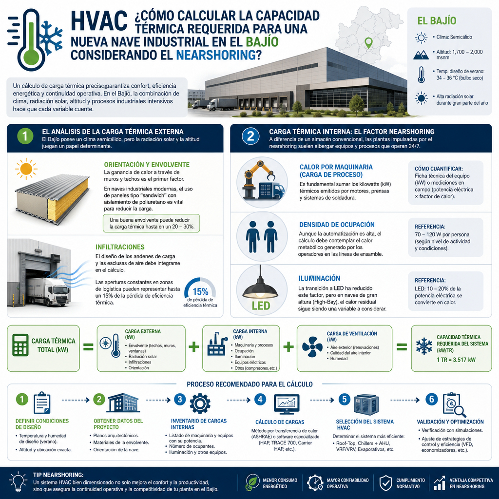HVAC ¿Cómo calcular la capacidad térmica requerida para una nueva nave industrial en el Bajío considerando el nearshoring?