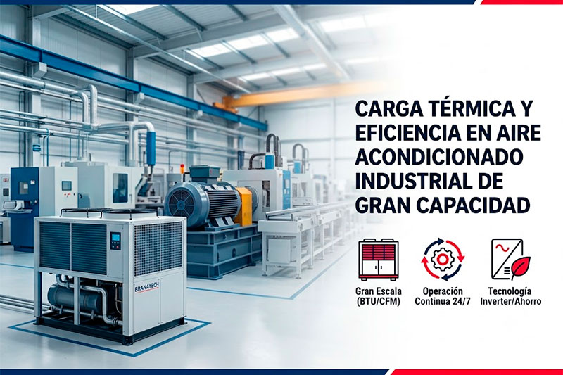 Carga térmica y eficiencia en aire acondicionado industrial de gran capacidad